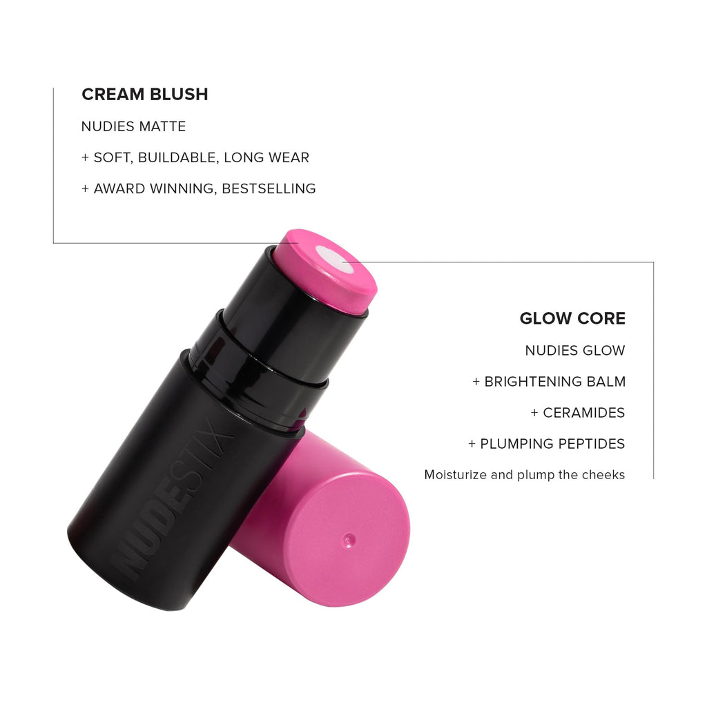 Nudestix Nudies Matte + Glow Core Magenta Magic — Dual-Core Cream Blush Stick with Ceramides, Peptides & Vitamin E