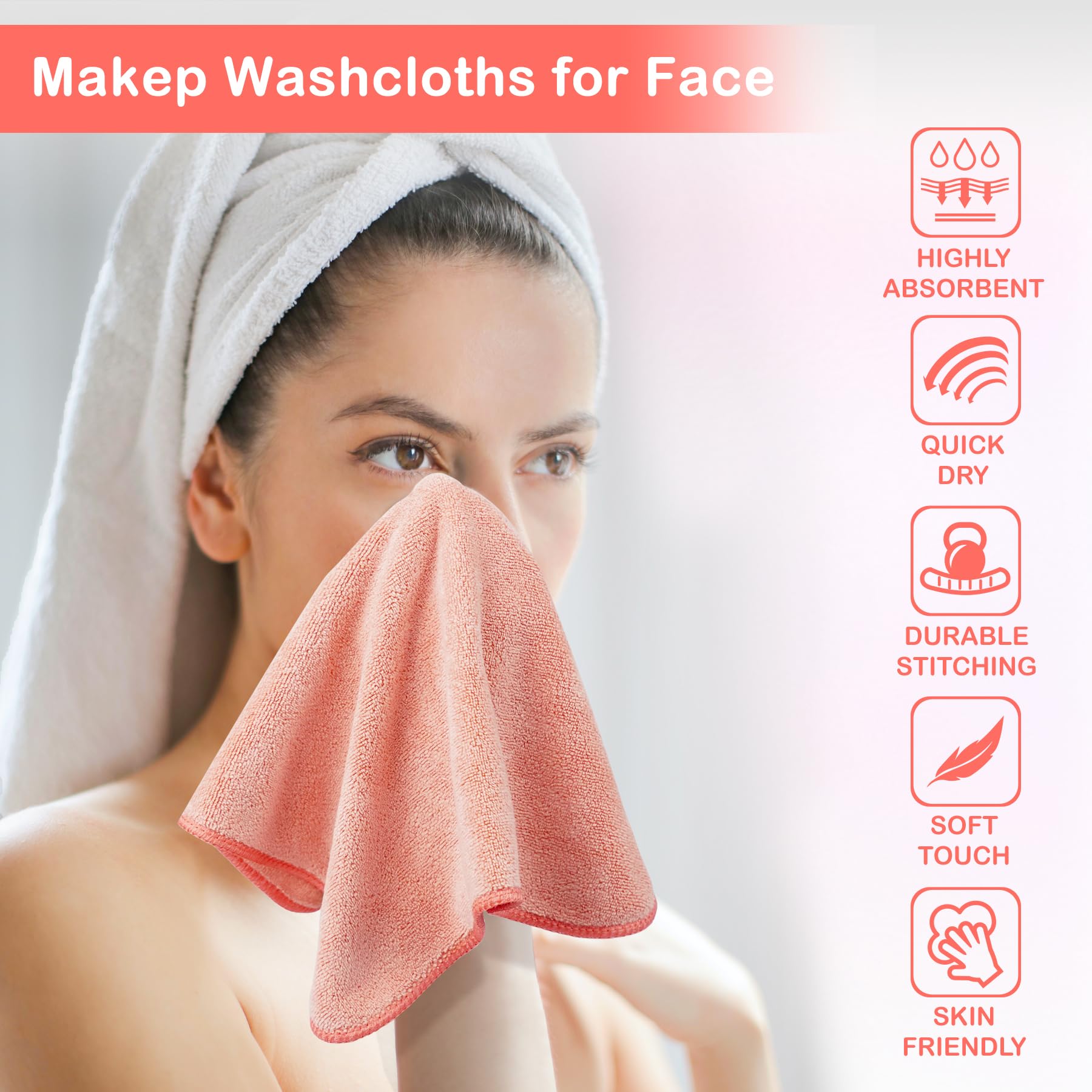 NUGILLA Makeup Remover Cloths – 6 Pack, 12x12 Inch Reusable Microfiber Towels