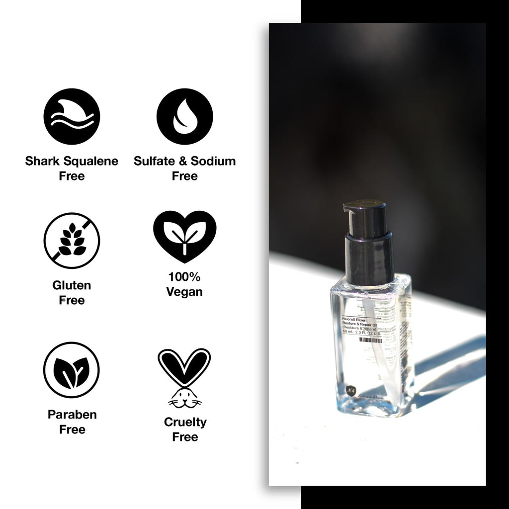 Number 4 Fluoro5 Elixir Restore & Repair Hair Oil – Anti Frizz Serum, 2 oz | N4 Hair Care