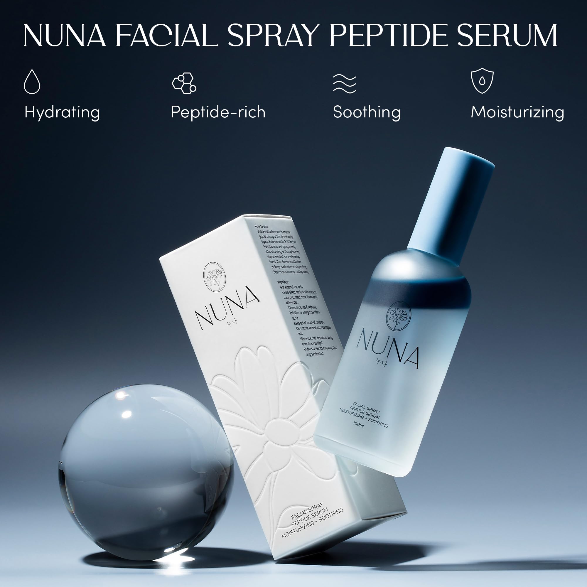 NUNA Ultra Hydrating Face Serum Spray — Peptides, Niacinamide, Hyaluronic Acid • Korean Lightweight Mist & Makeup Setter, 3.38 fl oz