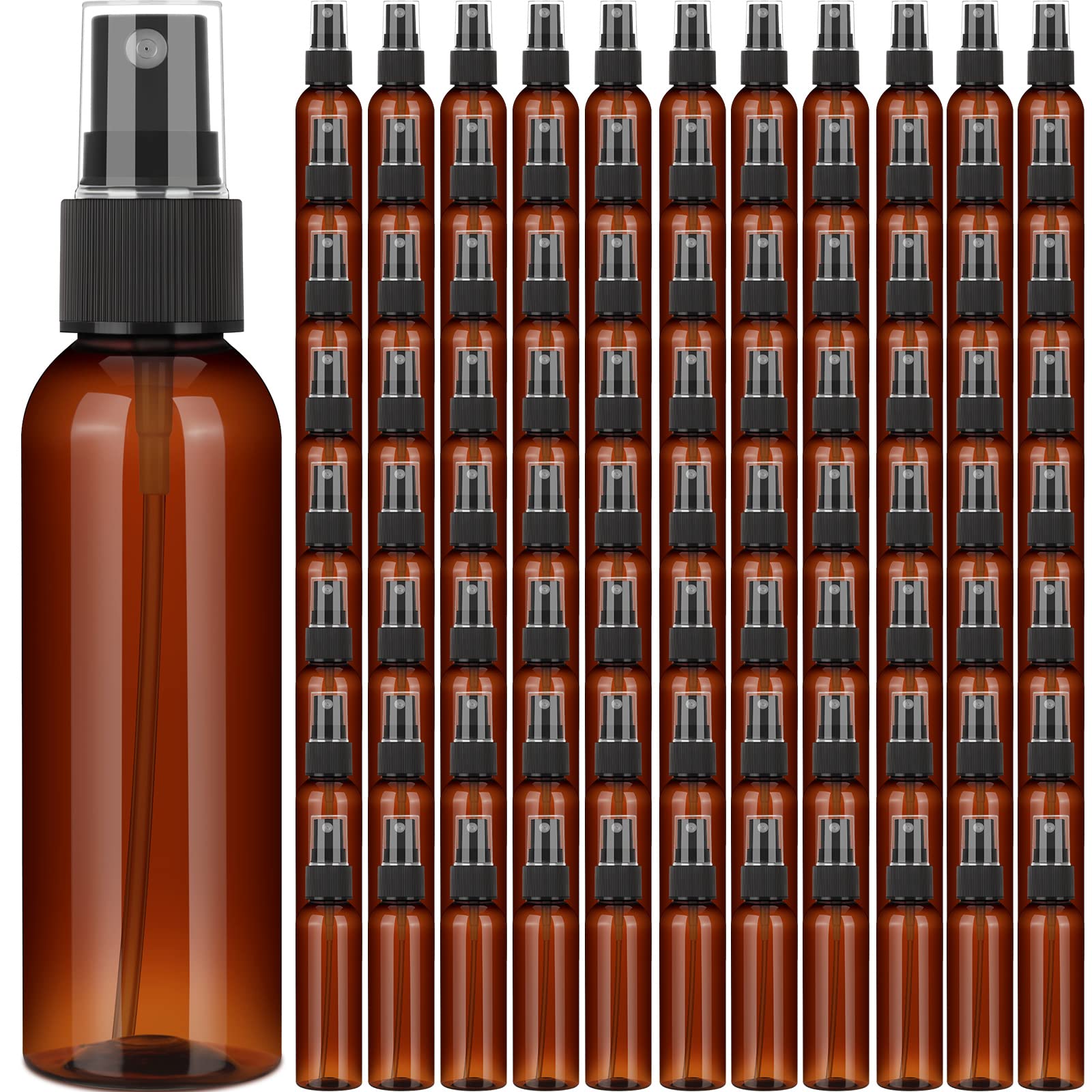 Nuogo 90 Pack 4 Oz Plastic Mini Spray Bottles – Reusable Amber Travel Size Mist Sprayers
