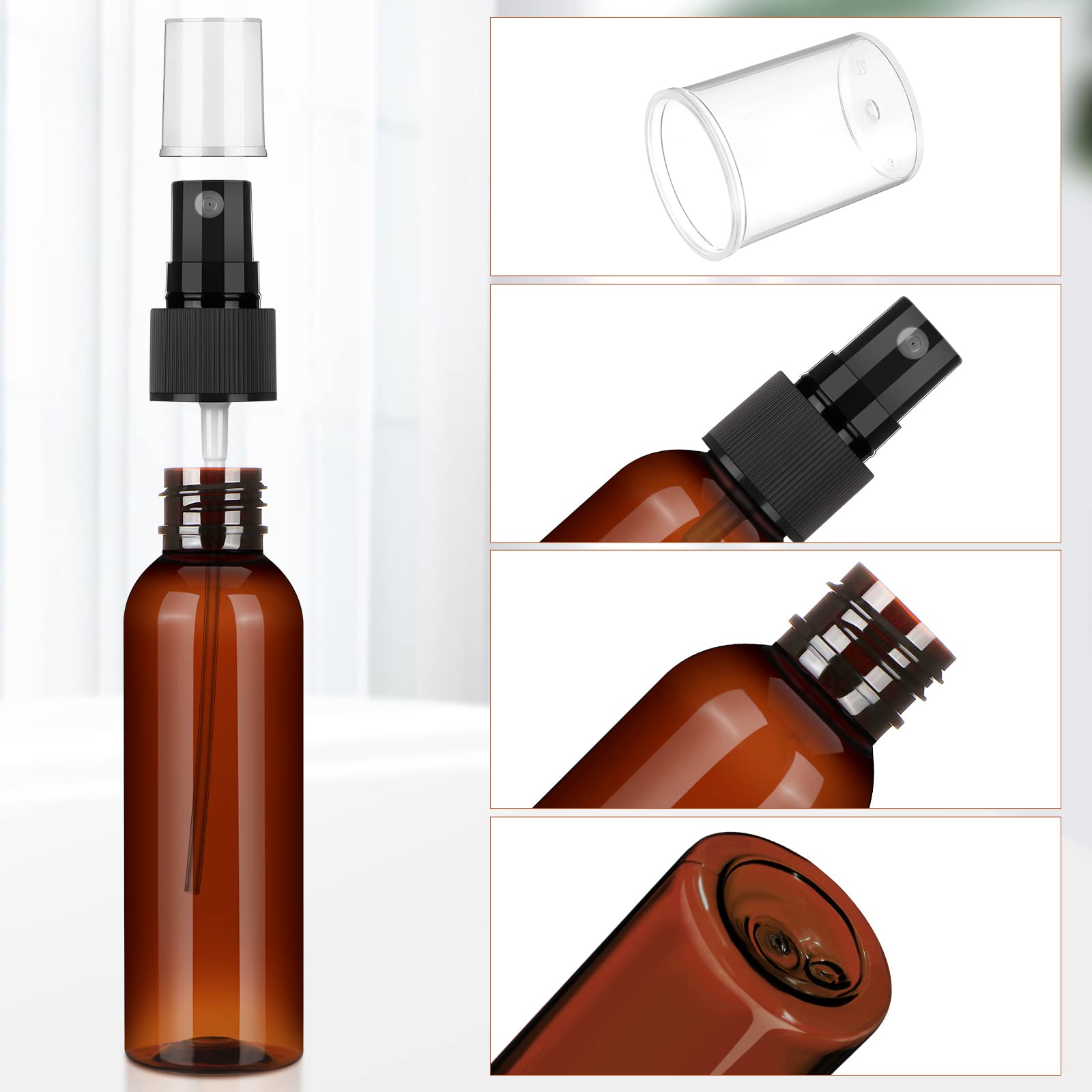 Nuogo 90 Pack 4 Oz Plastic Mini Spray Bottles – Reusable Amber Travel Size Mist Sprayers