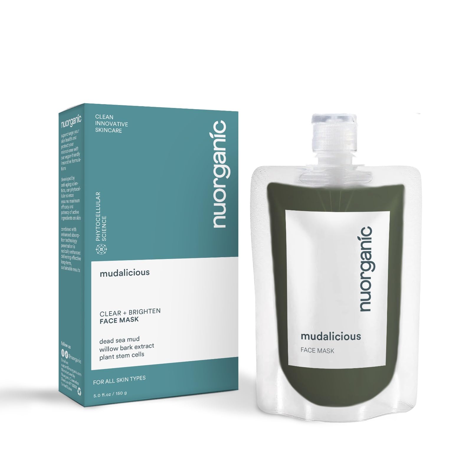 NuOrganic Mudalicious Dead Sea Mud Mask - 150g | Clear, Brighten & Purify with Kaolin Clay, Willow Bark & Plant Stem Cells | Vegan, Cruelty-Free Skincare