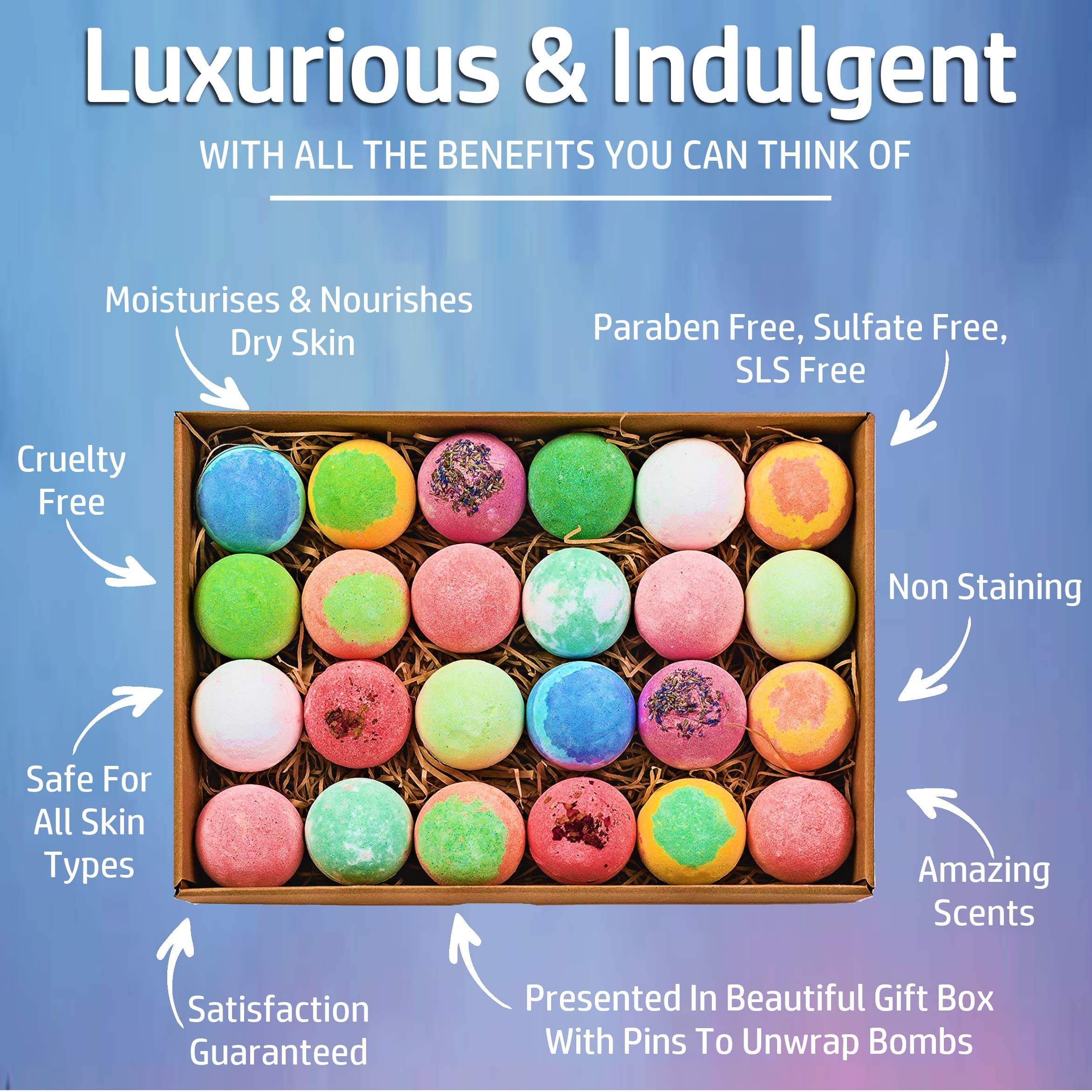 Nurture Me Organics Bulk Bath Bomb Gift Set – 24 Moisturizing Bath Bombs | Spa Gift for Women