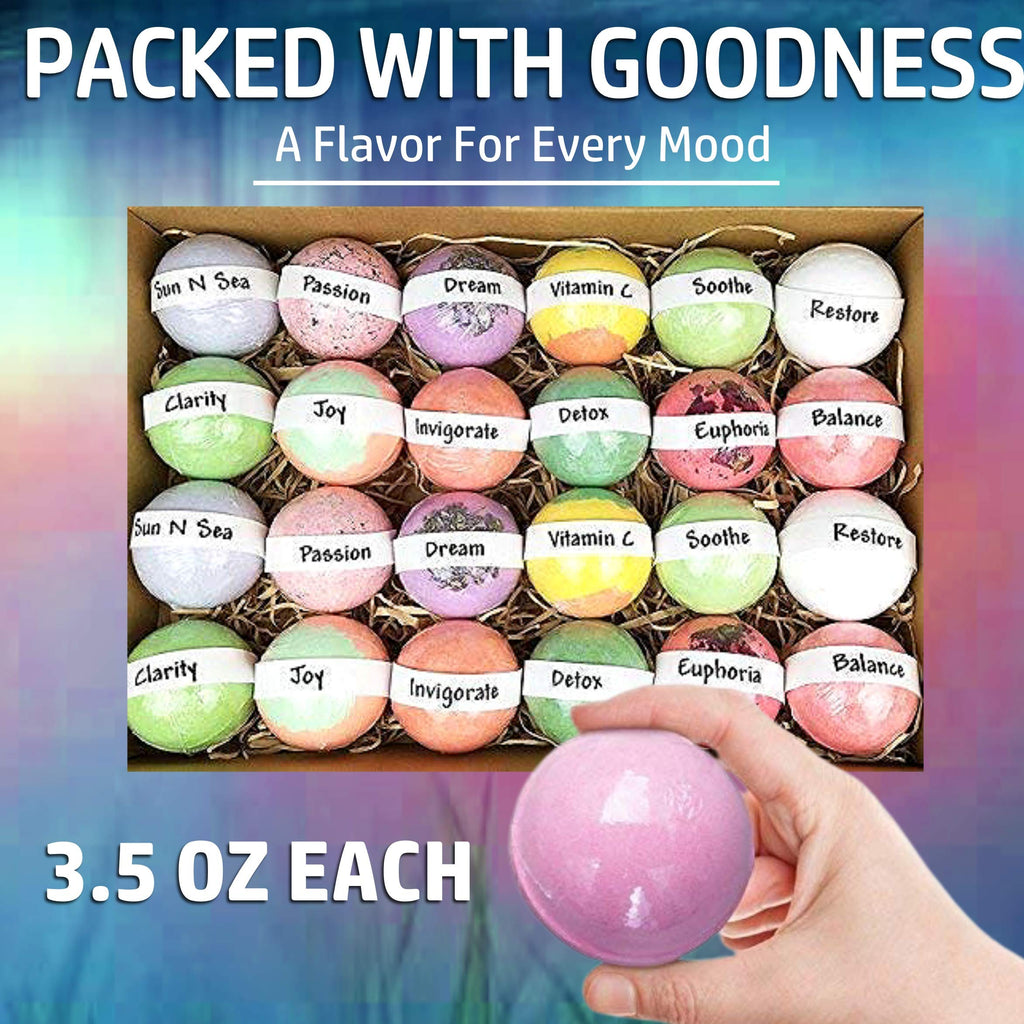 Nurture Me Organics Bulk Bath Bomb Gift Set – 24 Moisturizing Bath Bombs | Spa Gift for Women