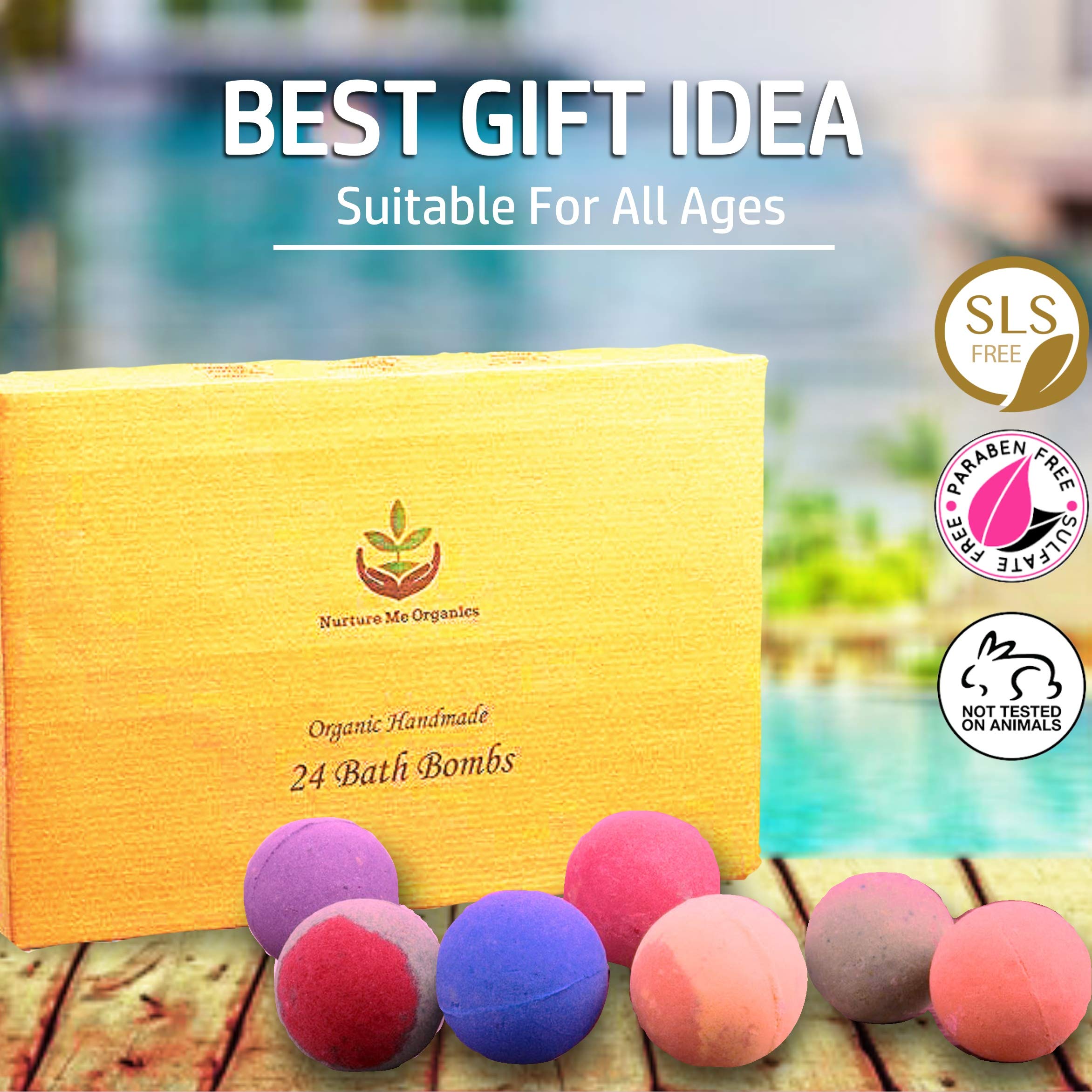 Nurture Me Organics Bulk Bath Bomb Gift Set – 24 Moisturizing Bath Bombs | Spa Gift for Women