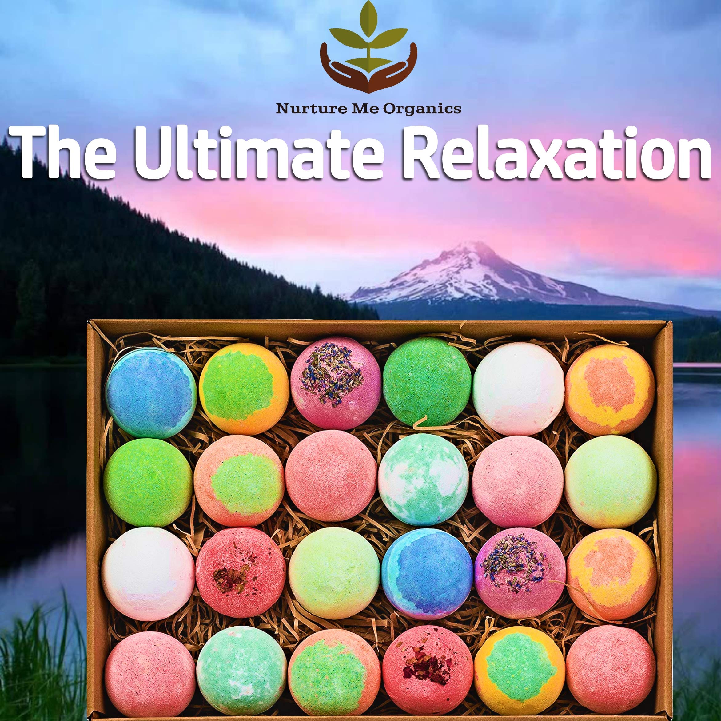 Nurture Me Organics Bulk Bath Bomb Gift Set – 24 Moisturizing Bath Bombs | Spa Gift for Women