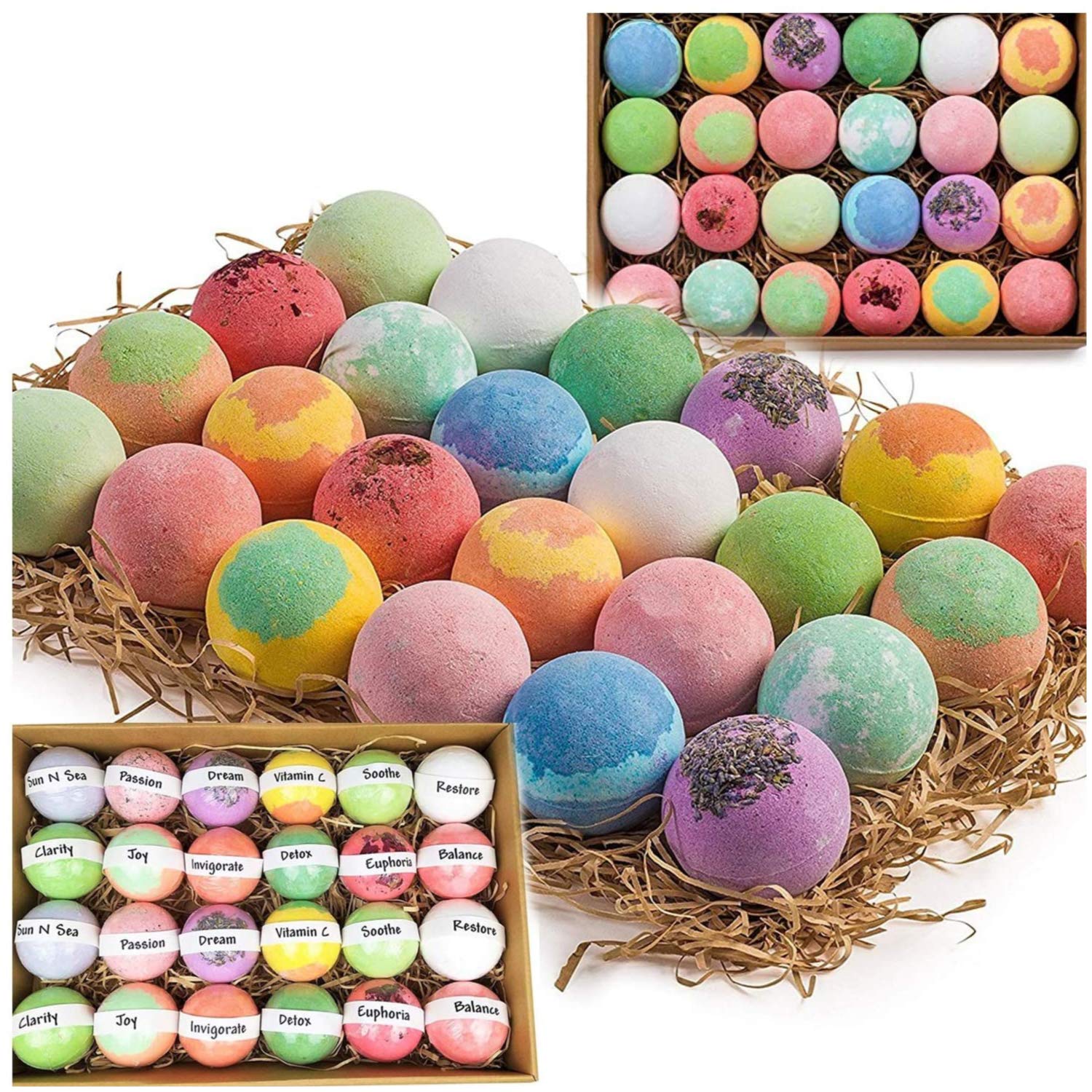Nurture Me Organics Bulk Bath Bomb Gift Set – 24 Moisturizing Bath Bombs | Spa Gift for Women