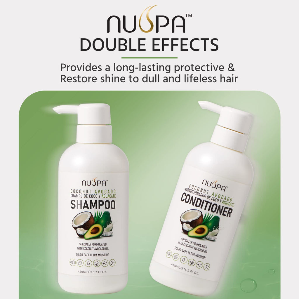 NUSPA Coconut Avocado Shampoo & Conditioner Set — Color Safe, Sulfate Free, Ultra Moisture