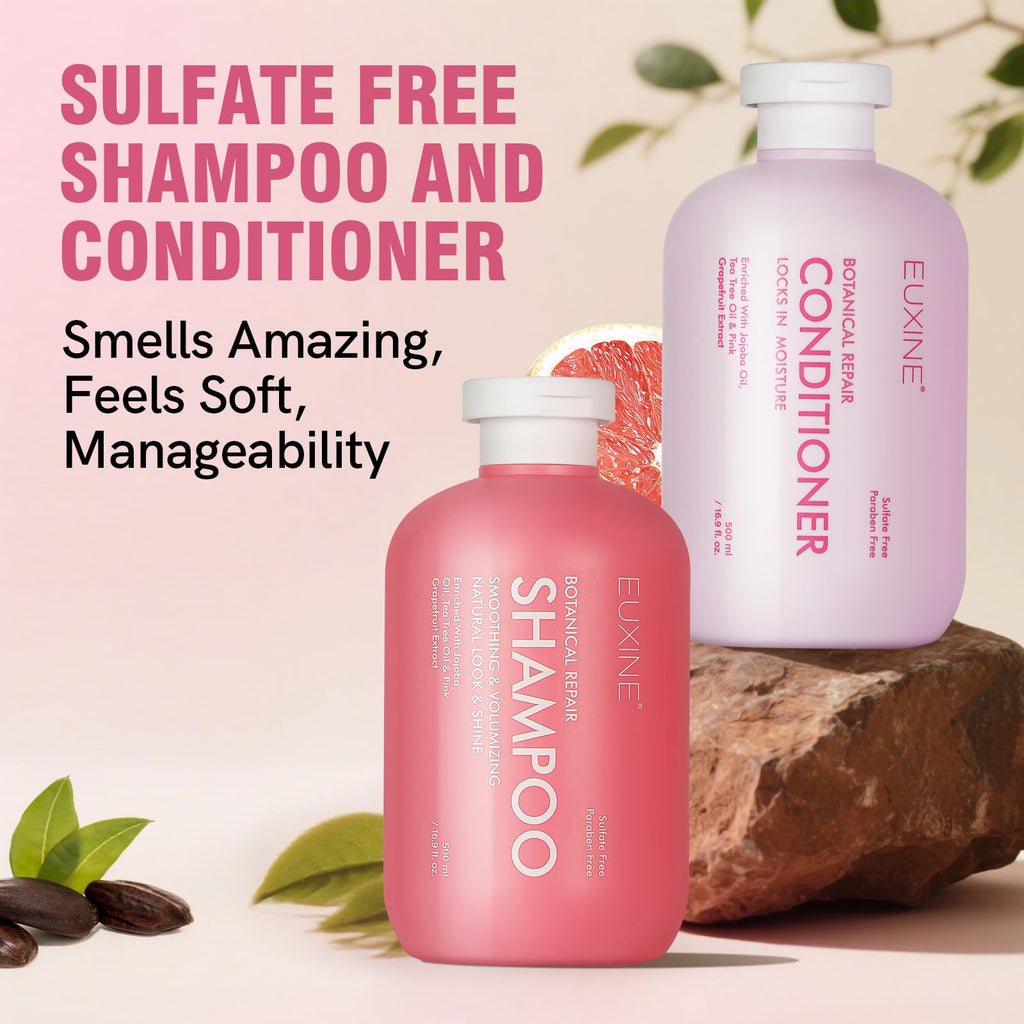 NUSPA Sulfate-Free Shampoo & Conditioner Set with Jojoba, Tea Tree & Pink Grapefruit – Smoothing & Botanical Repair