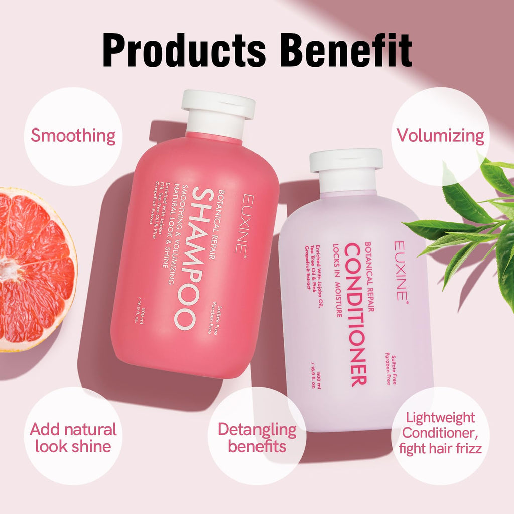 NUSPA Sulfate-Free Shampoo & Conditioner Set with Jojoba, Tea Tree & Pink Grapefruit – Smoothing & Botanical Repair