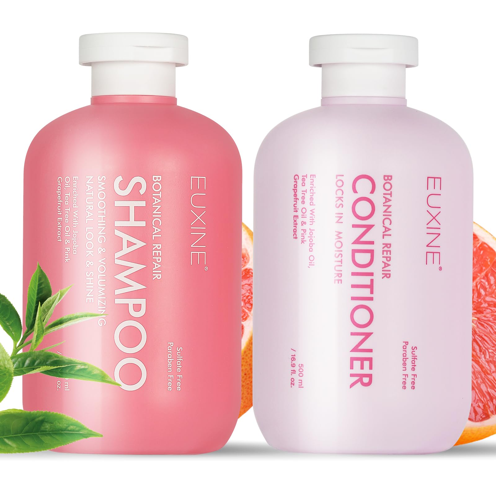NUSPA Sulfate-Free Shampoo & Conditioner Set with Jojoba, Tea Tree & Pink Grapefruit – Smoothing & Botanical Repair