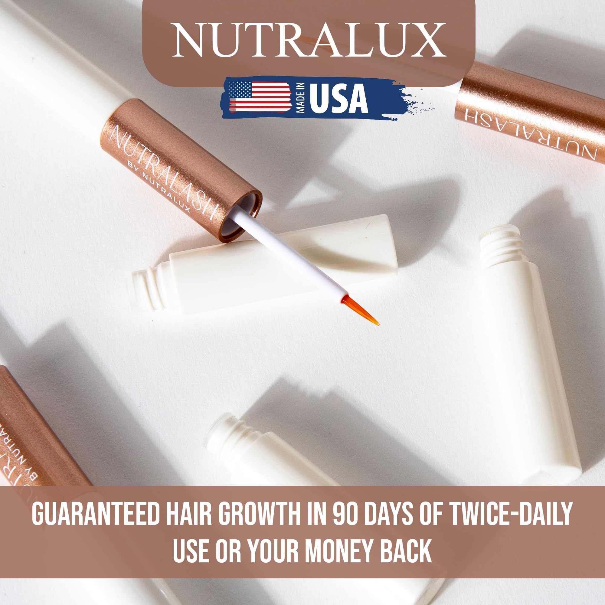 NutraLash by Nutralux Brow & Lash Growth Serum — Organic, Gentle Formula for Sensitive Eyes