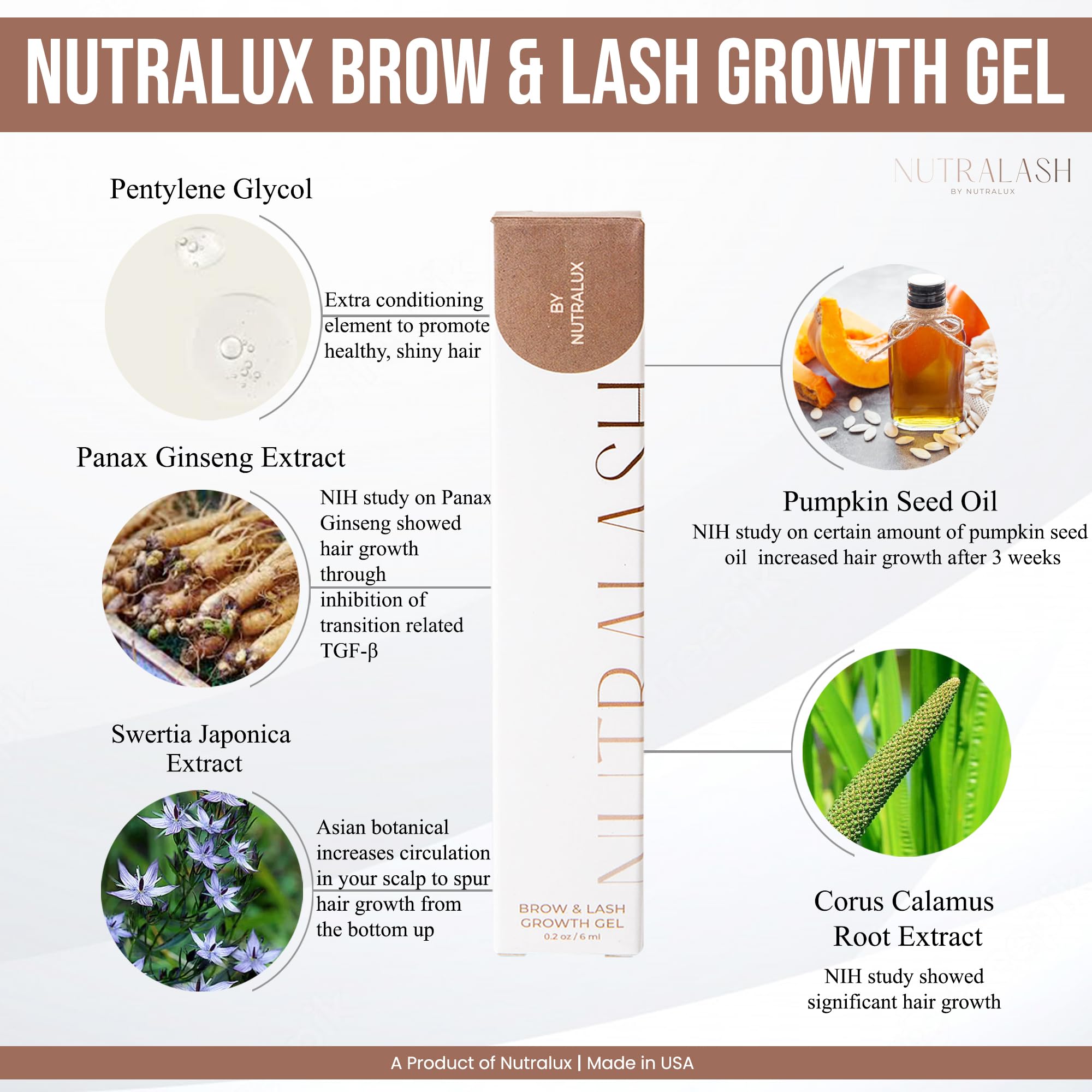 NutraLash by Nutralux Brow & Lash Growth Serum — Organic, Gentle Formula for Sensitive Eyes
