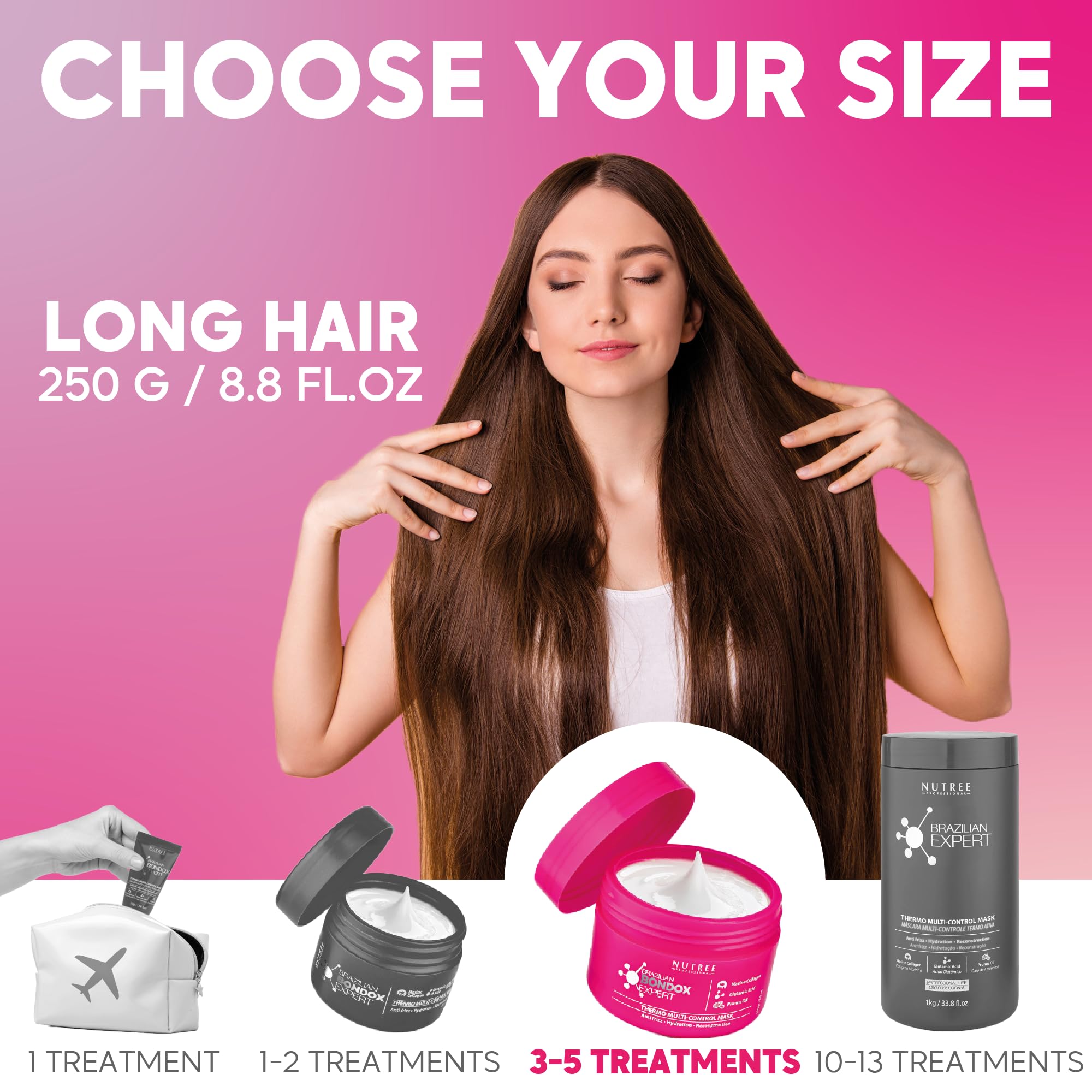 Nutree Professional Hair Mask for Damaged Hair | Brazilian Bondox 8.8 oz | Thermal Activated