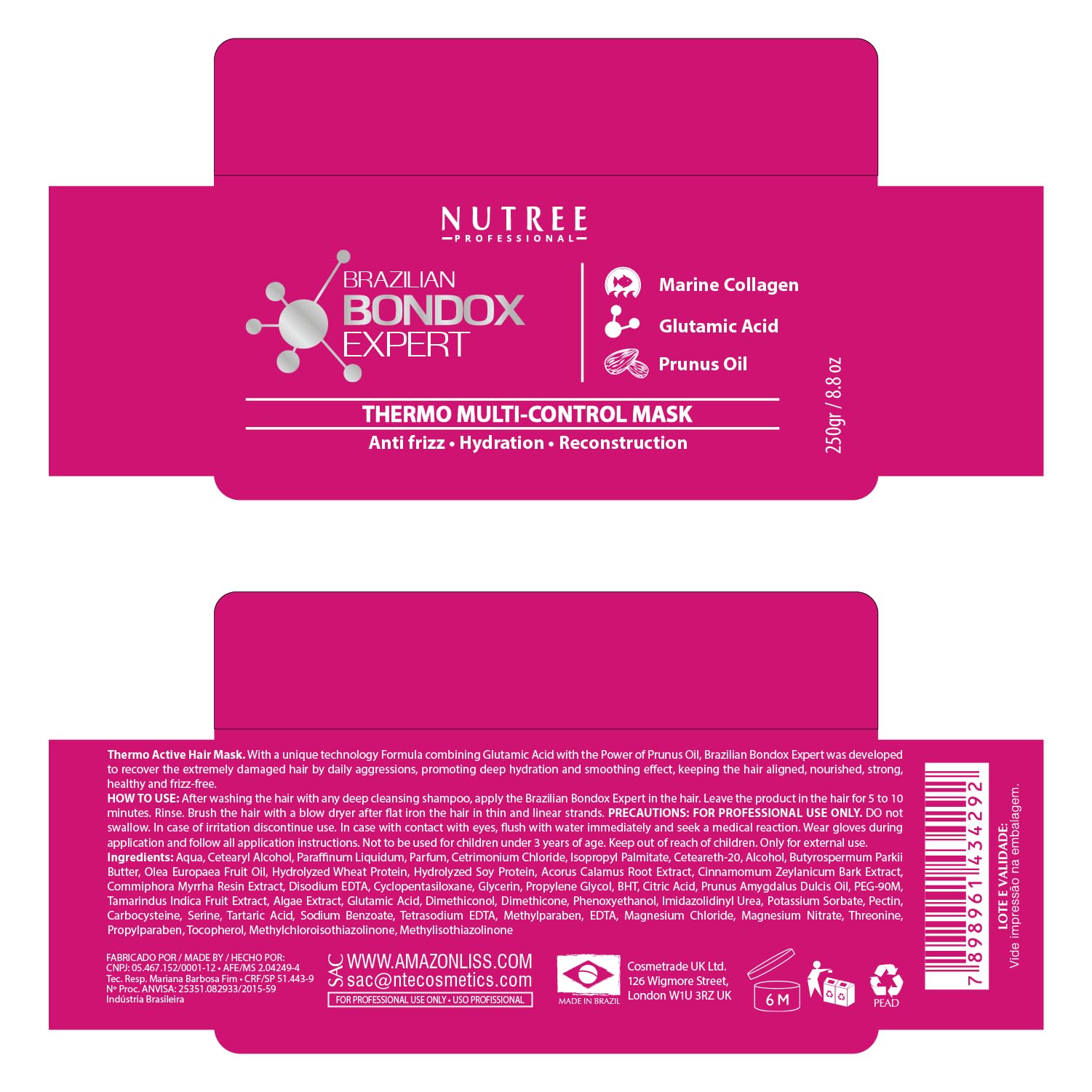 Nutree Professional Hair Mask for Damaged Hair | Brazilian Bondox 8.8 oz | Thermal Activated