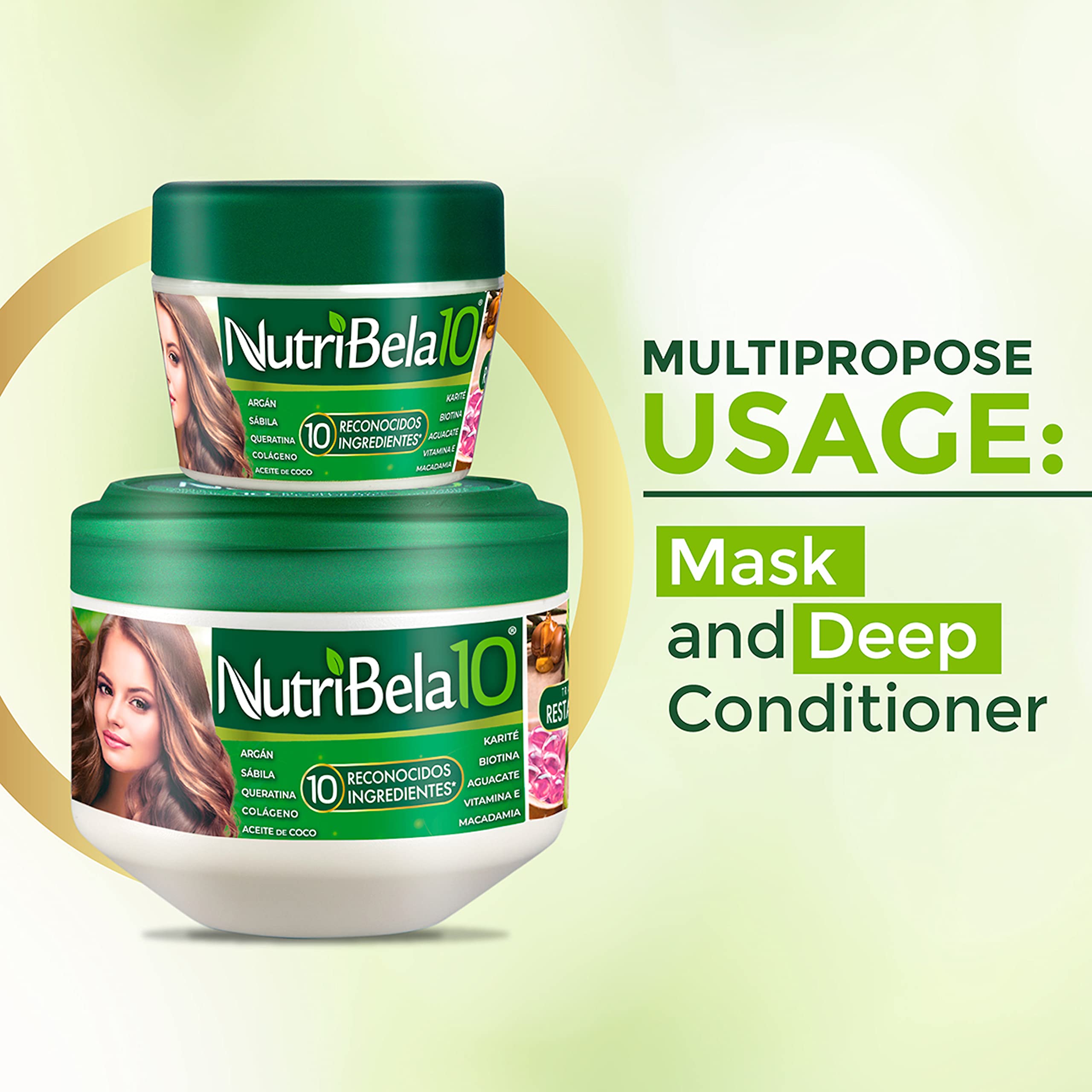 NUTRIBELA10 Hair Mask for Damaged Dry Hair – Avocado, Argan, Keratin & Coconut Oil (17oz)