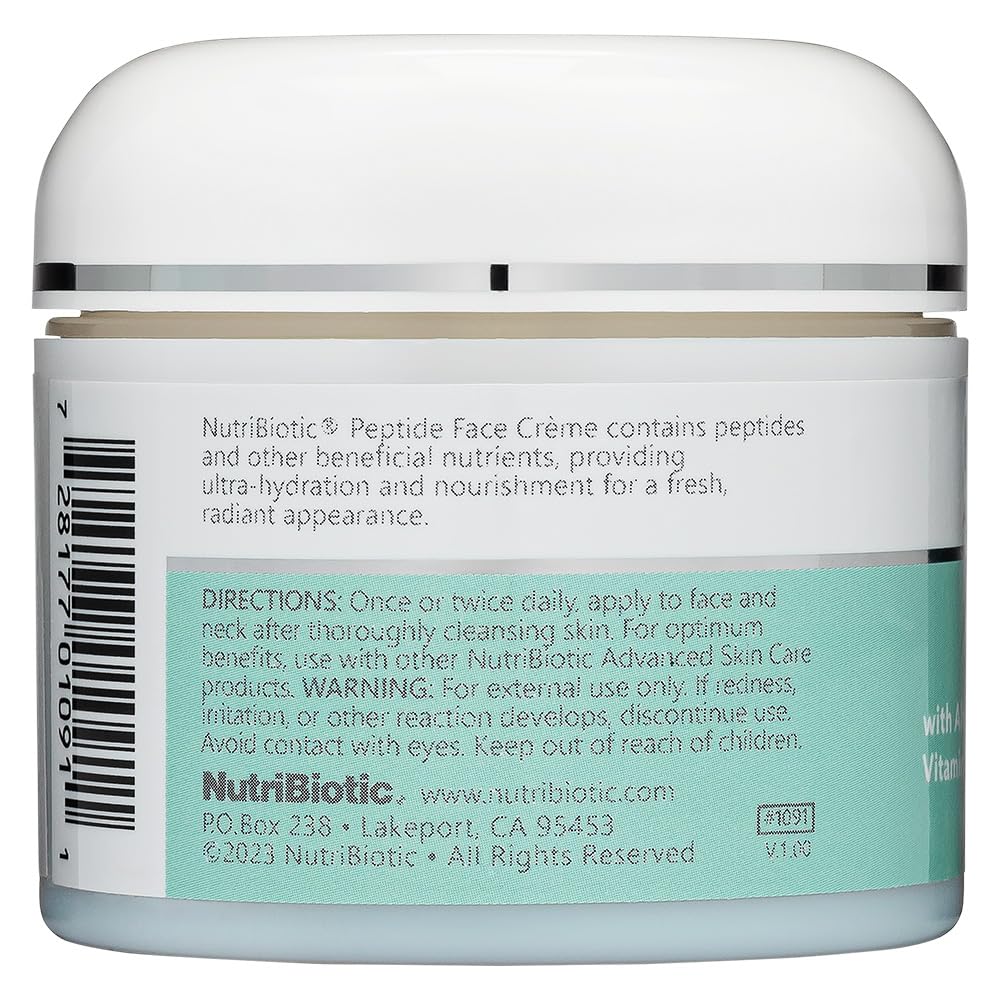 NutriBiotic Peptide Face Creme with GSE – Ultra-Hydrating, Paraben Free, 2 Oz x 2