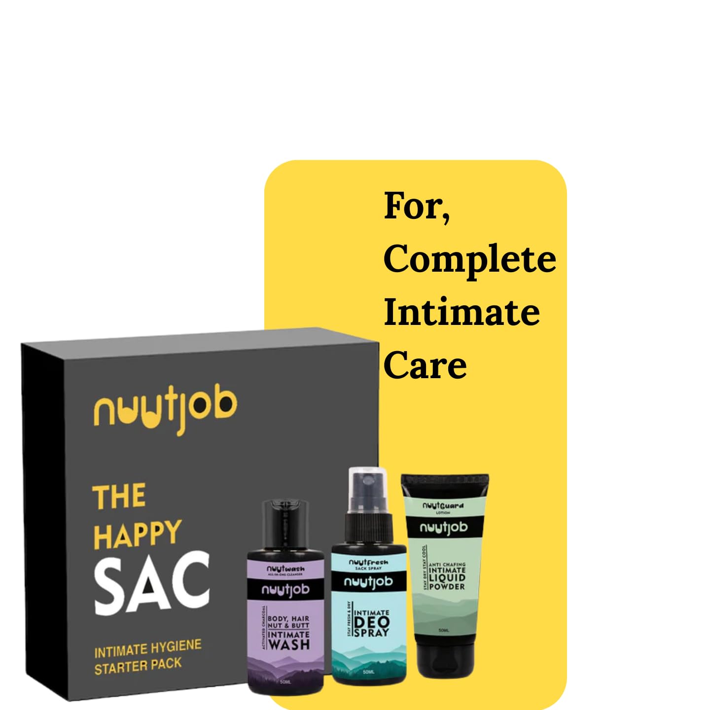 NUUTJOB Happy Sac Gift Set for Men – 3-Piece Intimate Care Trio (Wash, Spray, Powder)