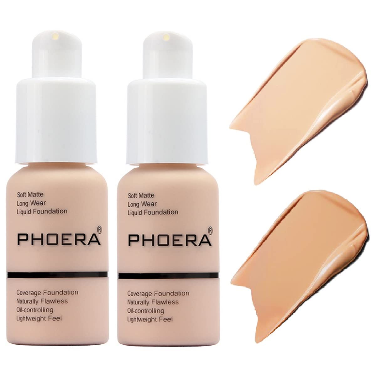 Nvyue PHOERA Foundation 2 Pack Full Coverage, 24H Matte Oil-Control (102 Nude + 104 Buff Beige)