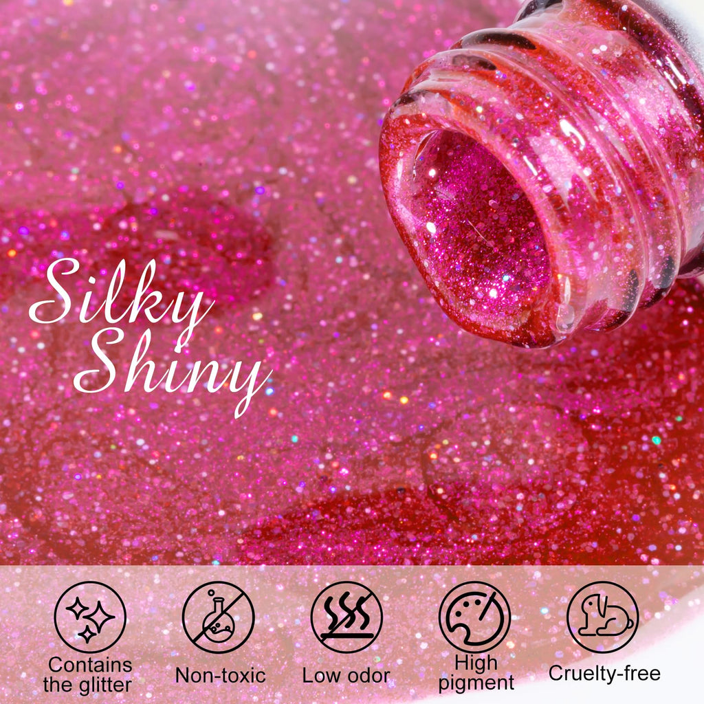NXJ INFILILA Cat Eye Gel Polish Galaxy Glow01 – 15ML Magnetic Glitter Pink Nail Polish for Home Manicure