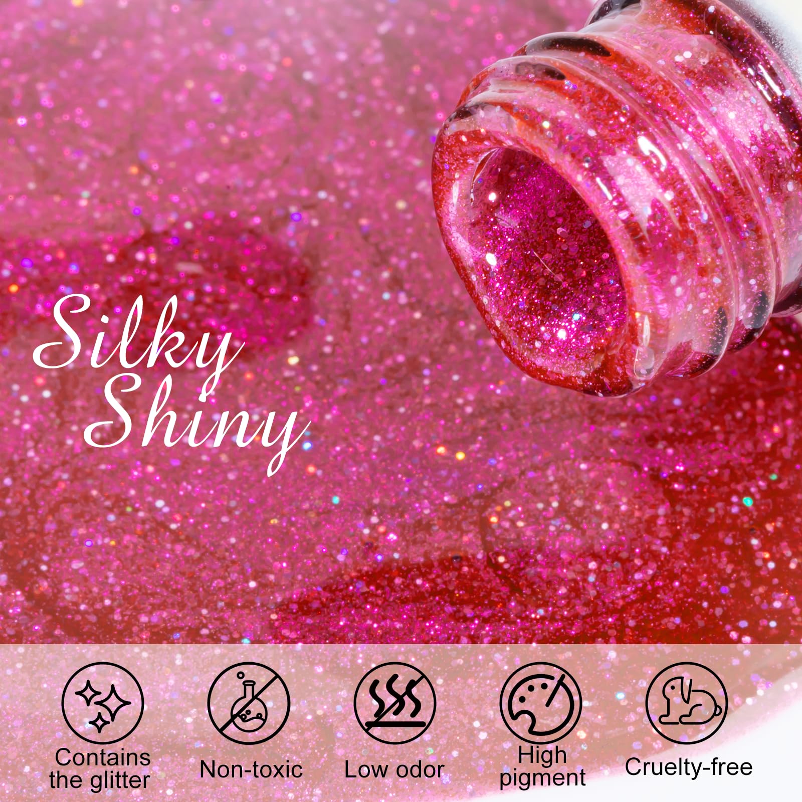 NXJ INFILILA Cat Eye Gel Polish Galaxy Glow01 – 15ML Magnetic Glitter Pink Nail Polish for Home Manicure