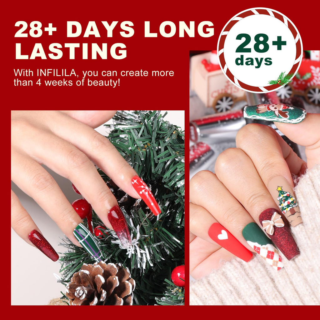 NXJ INFILILA Christmas Gel Nail Polish Set – 6 Colors (Sparkle Green, Sparkle Red, Red, Green, White, Mixed Glitter)