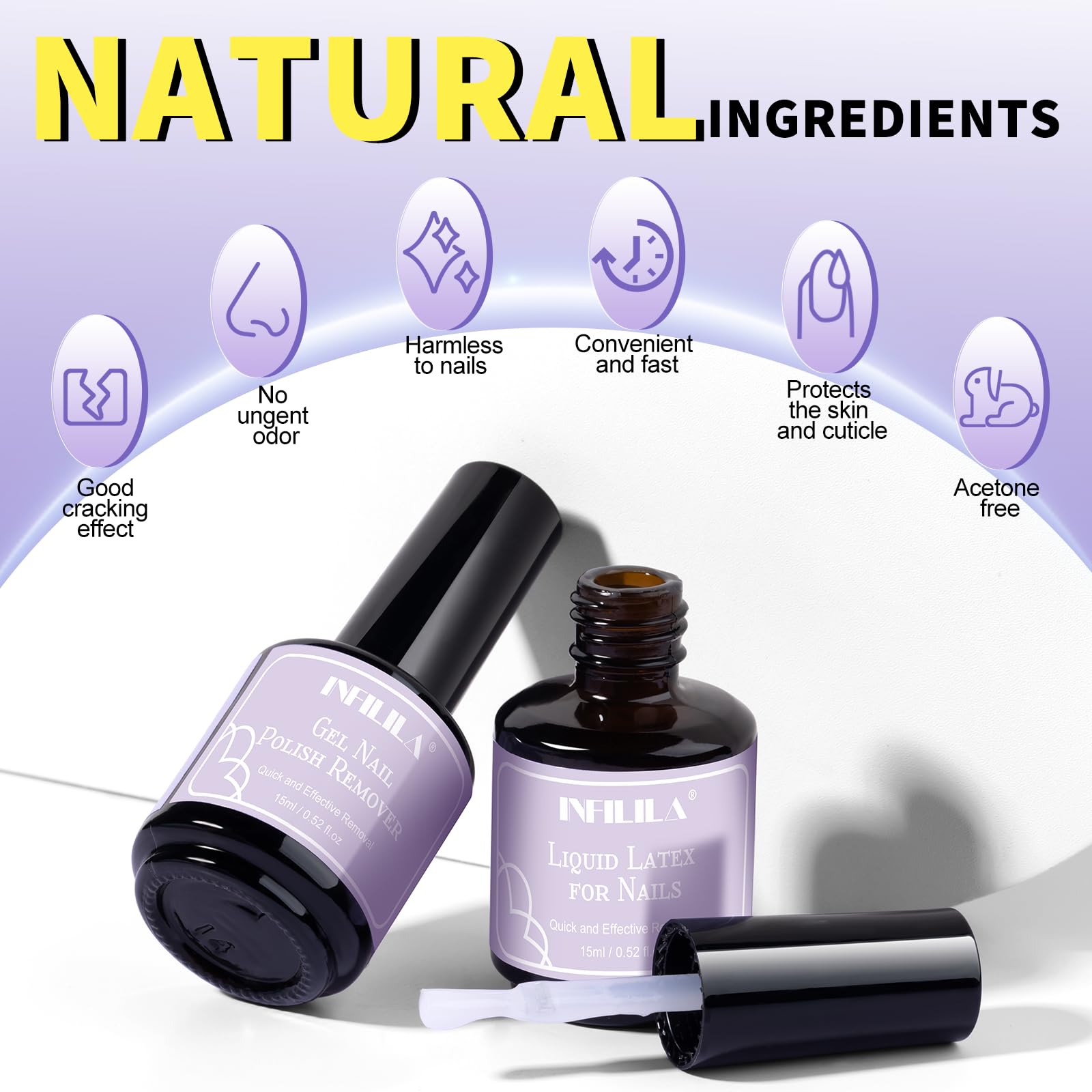 NXJ INFILILA Gel Nail Polish Remover Kit – 5-in-1, Acetone-Free, No Soak, Liquid Latex Barrier