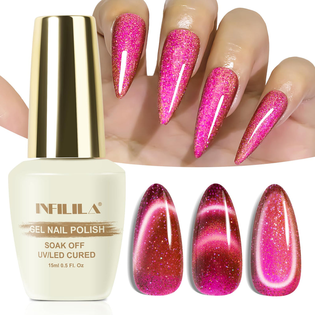 NXJ INFILILA Pink Cat Eye Gel Nail Polish | Galaxy Glow02 – Magnetic Holographic Glitter