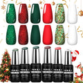 NXJ INFILILA Christmas Gel Nail Polish Set – 6 Colors (Sparkle Green, Sparkle Red, Red, Green, White, Mixed Glitter)