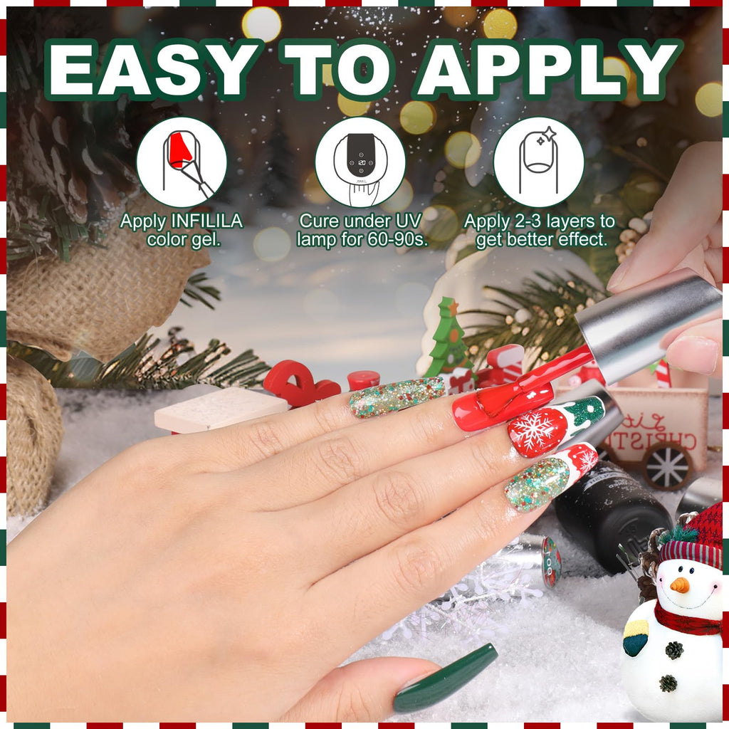 NXJ INFILILA Christmas Gel Nail Polish Set – 6 Colors (Sparkle Green, Sparkle Red, Red, Green, White, Mixed Glitter)