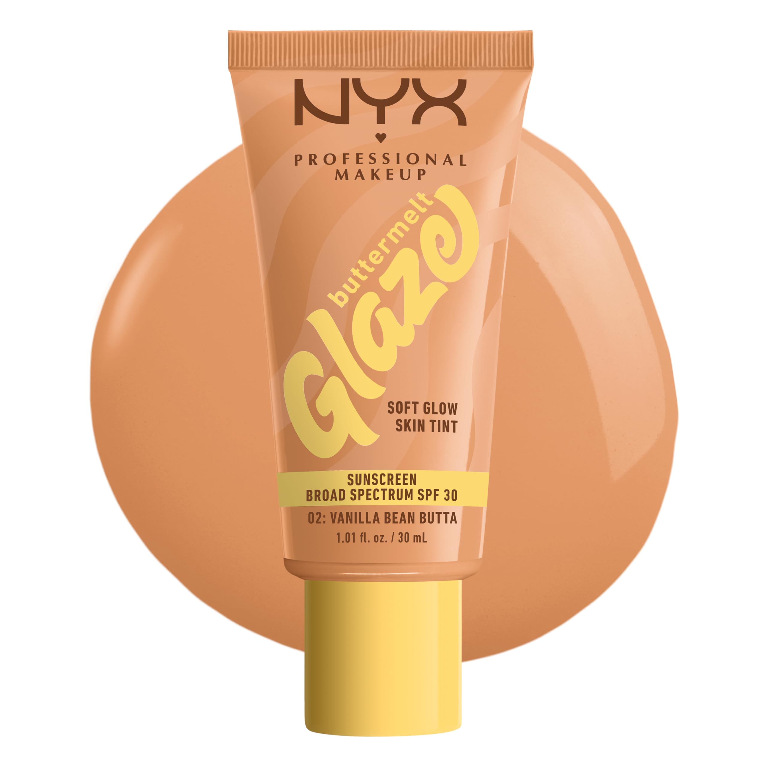 NYX PROFESSIONAL MAKEUP Buttermelt Glaze Soft Glow Skin Tint + SPF 30, 12HR Wear — Vanilla Bean Butta (02)