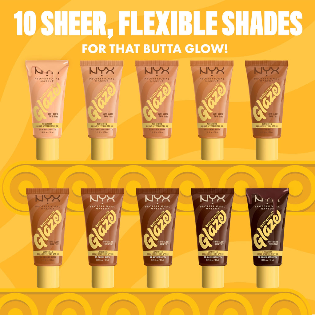 NYX PROFESSIONAL MAKEUP Buttermelt Glaze Skin Tint + SPF 30 – Up To 12HR Wear, 05 Chai Butta