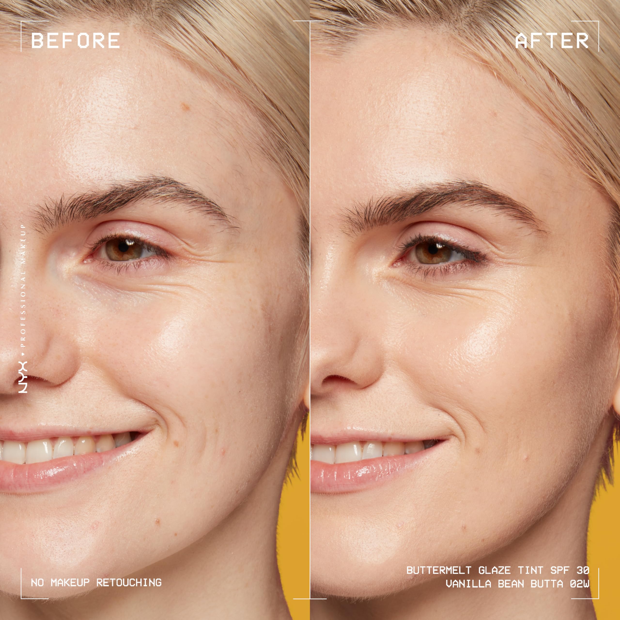 NYX PROFESSIONAL MAKEUP Buttermelt Glaze Soft Glow Skin Tint + SPF 30, 12HR Wear — Vanilla Bean Butta (02)