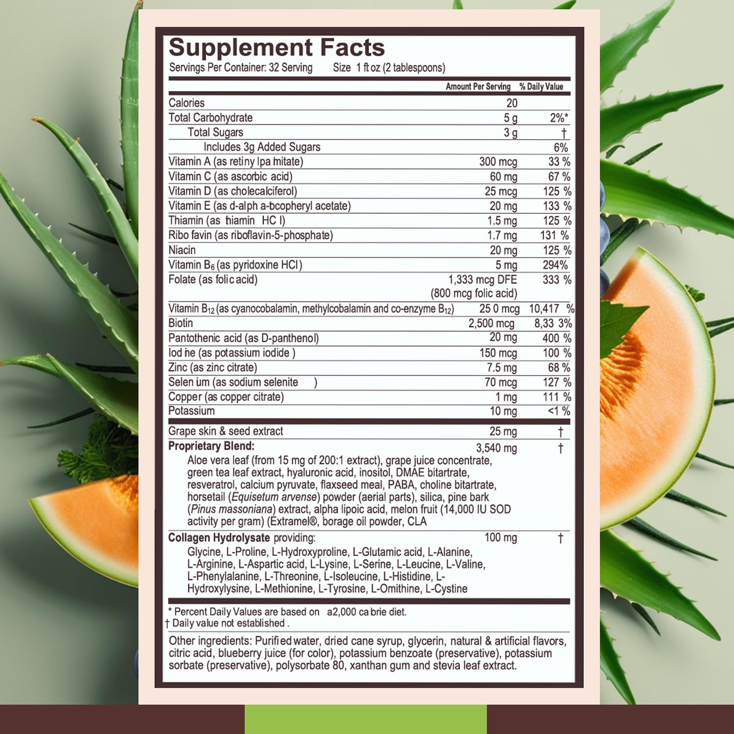 Nzuri Elixir Hair Skin Nails Vitamins – Biotin, Folate & Vitamin D | 32 oz