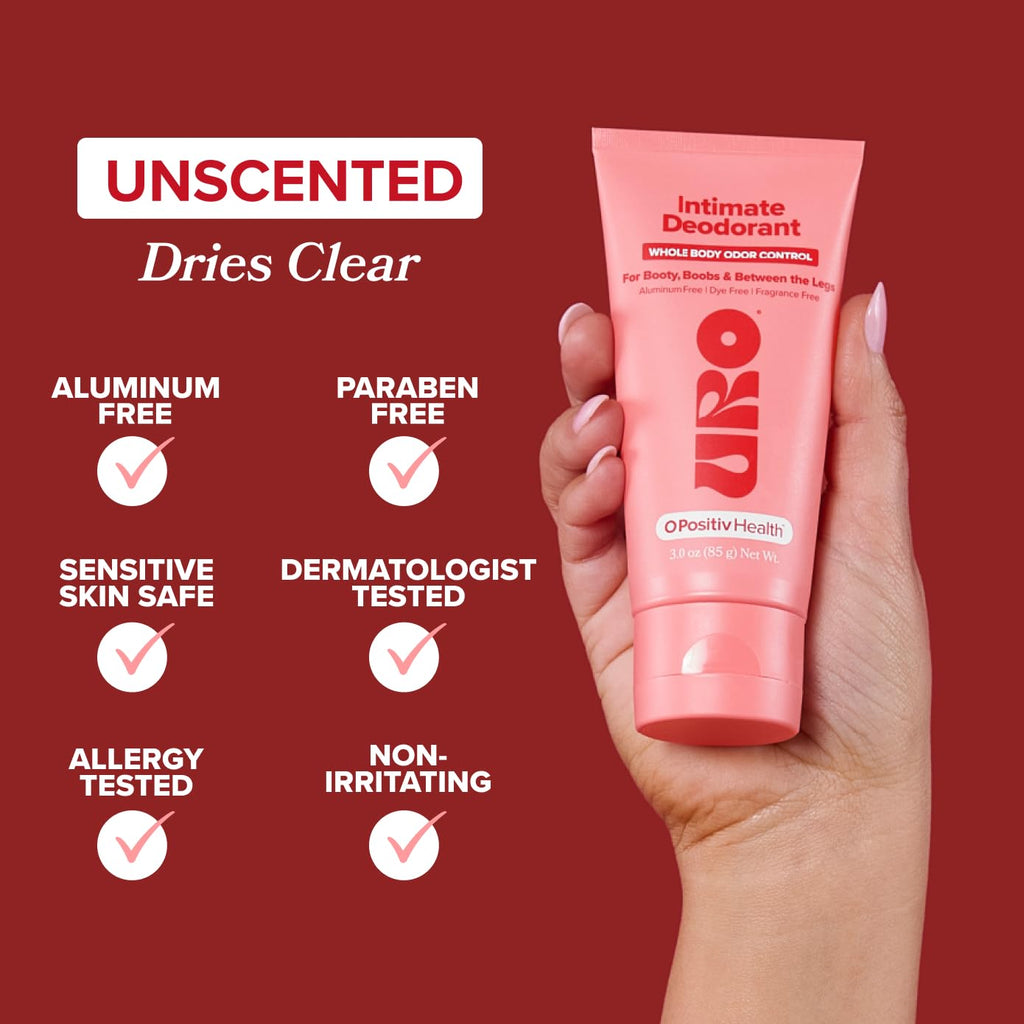 O Positiv URO Intimate Whole Body Deodorant Cream – Aluminum-Free, Unscented, Dermatologist Tested, 3 oz