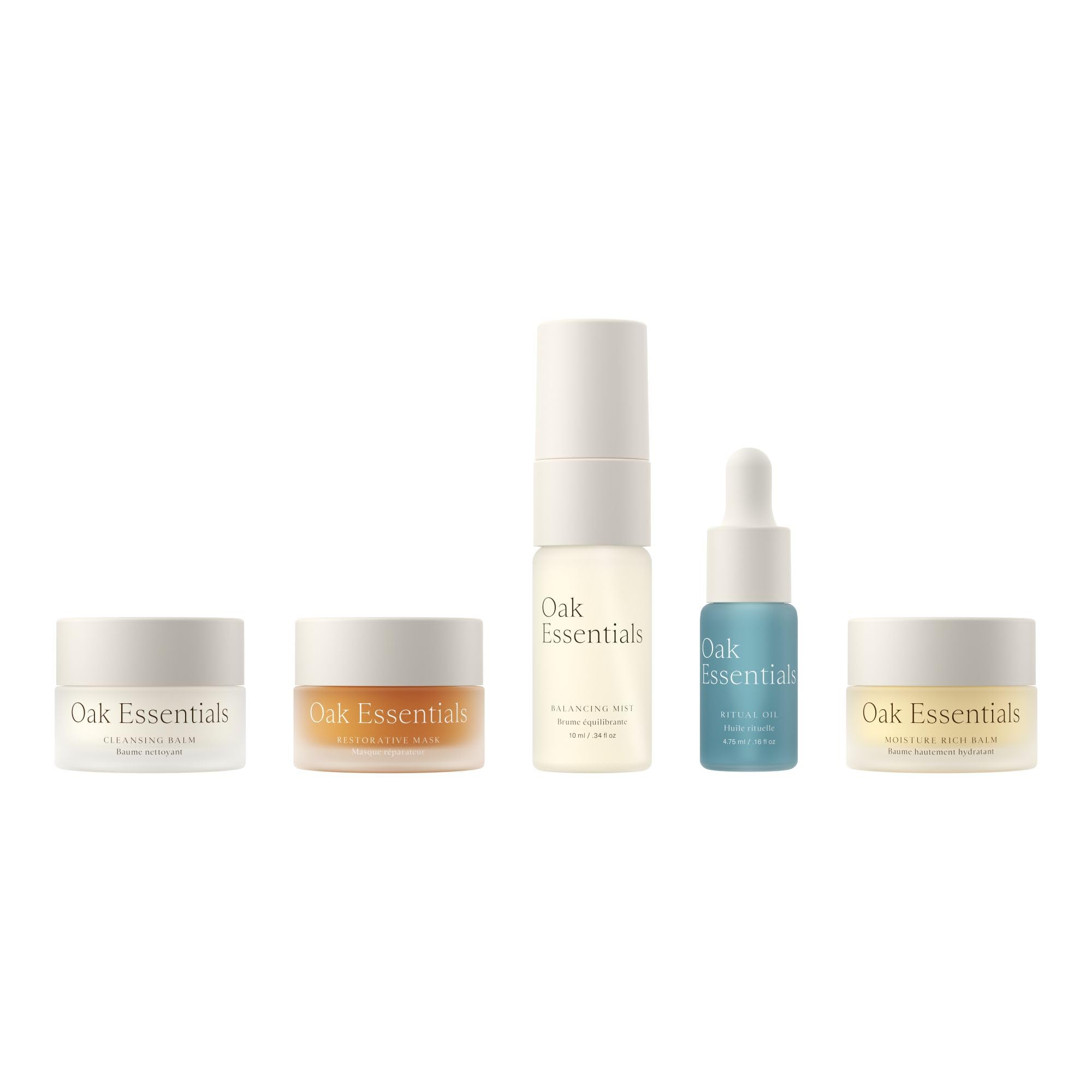Oak Essentials Mini Routine – Travel-Size Clean Skincare Set (Cleanser, Mask, Balm, Oil & Toner)