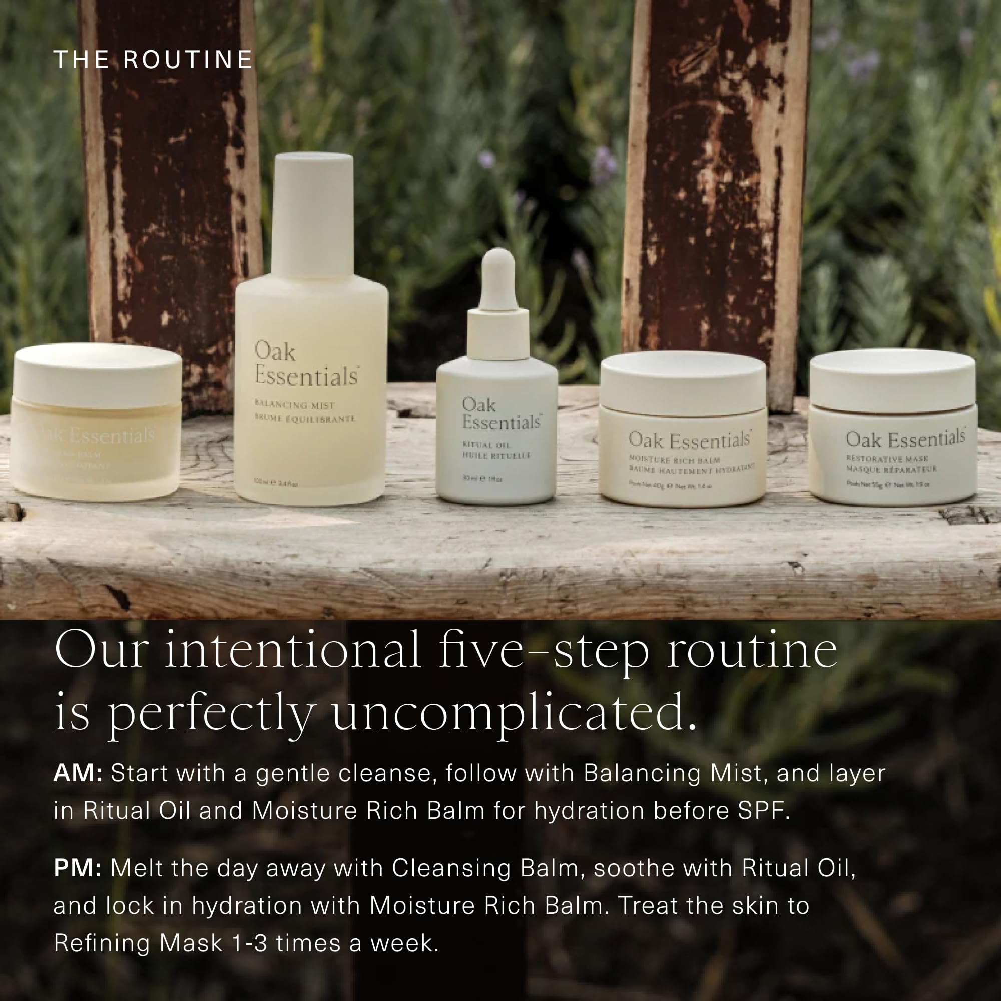 Oak Essentials The Routine At-Home Facial Gift Set | 5-Step Anti-Aging Skincare with Blue Tansy Oil, Cleansing Balm & Restorative Mask