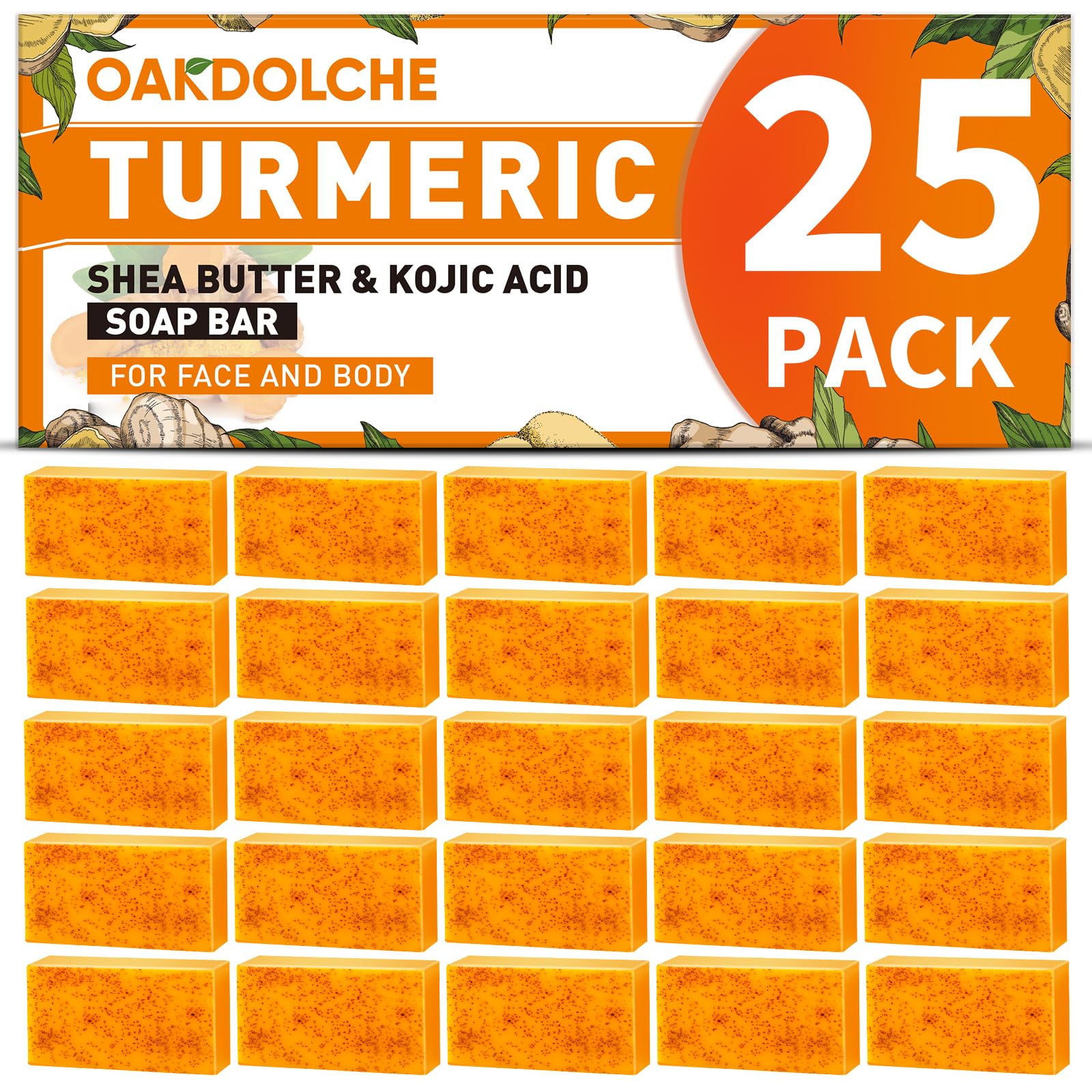 OAKDOLCHE 25P Turmeric Kojic Soap Gift Set – Individually Wrapped 80g | Retinol, Collagen & Vitamin E