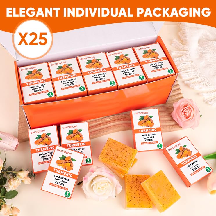 OAKDOLCHE 25P Turmeric Kojic Soap Gift Set – Individually Wrapped 80g | Retinol, Collagen & Vitamin E