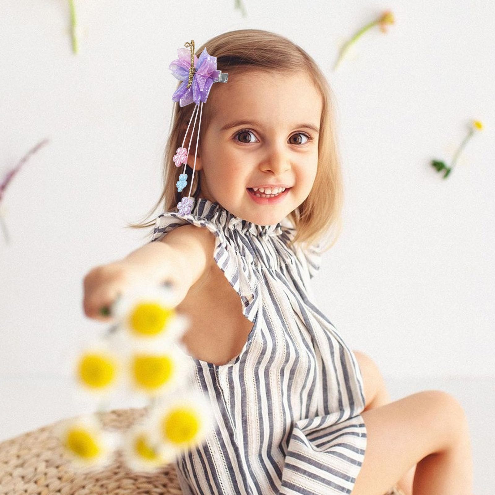 OAOLEER 6PCS Halloween Hair Bows for Girls – Yellow Purple Flower Clips with Alligator Clips