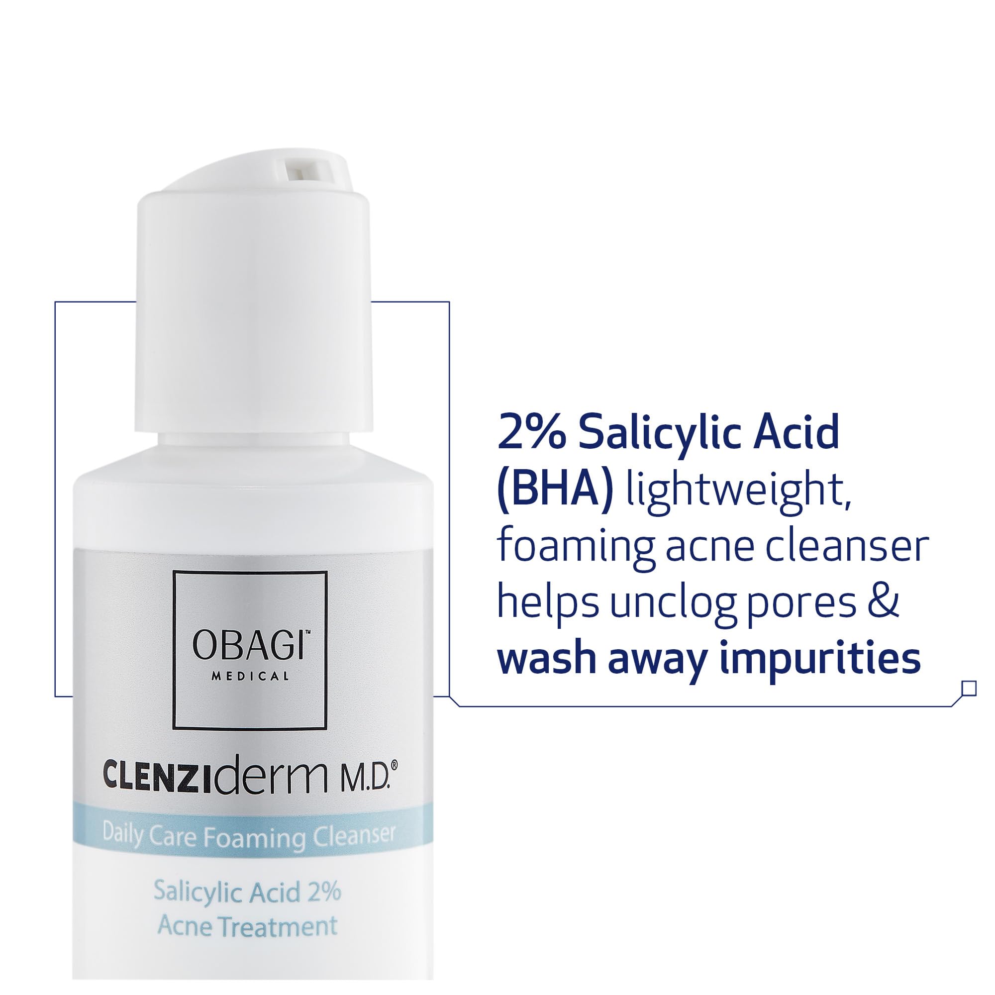 Obagi Medical CLENZIderm M.D. Daily Care Foaming Acne Cleanser with 2% Salicylic Acid (BHA) – Two Pack (4 oz each)