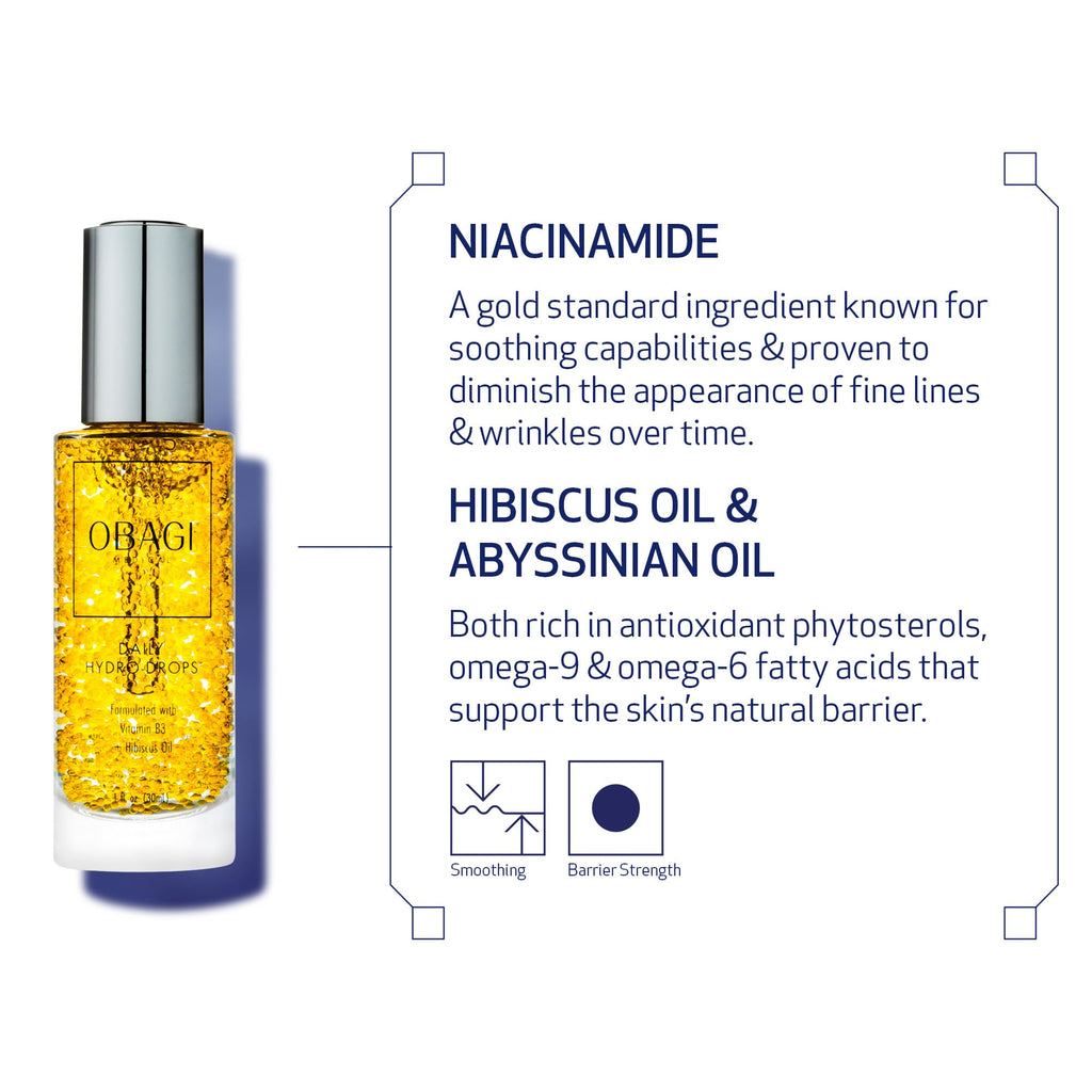 Obagi Daily Hydro-Drops Hydrating Facial Serum for Dry Skin — Hypoallergenic, 1 oz (Pack of 2)