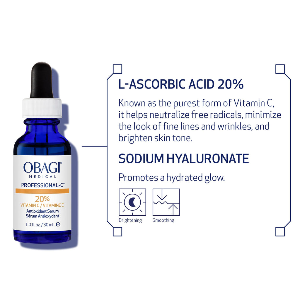 Obagi Medical Professional-C 20% Vitamin C Serum – Brighten Skin Tone & Minimize Fine Lines | 1 oz