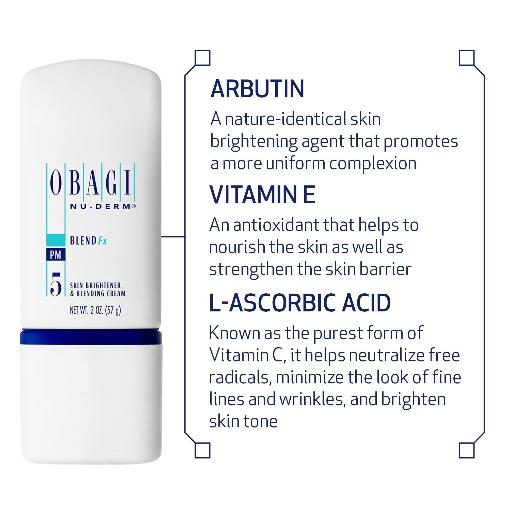 Obagi Nu-Derm Blend Fx – Brightening & Clarifying Night Cream with Arbutin + Vitamins C & E – 2 oz