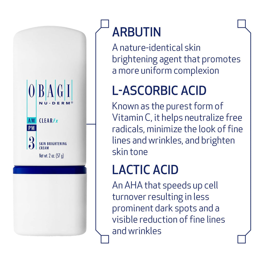 Obagi Nu-Derm Clear Fx Brightening Cream – 2 x 2 oz (Arbutin, Vitamin C, Lactic Acid)