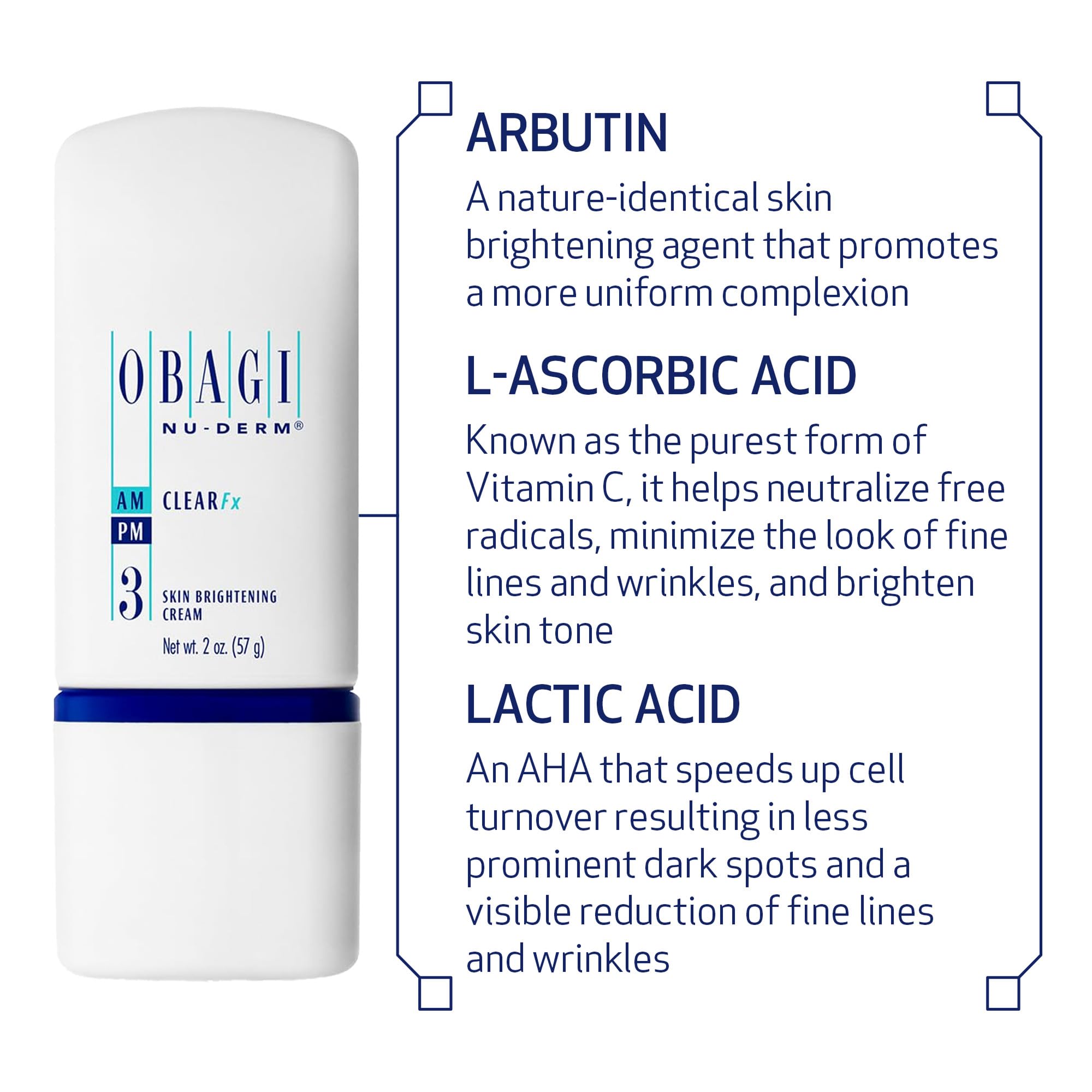 Obagi Nu-Derm Clear Fx Brightening Cream – 2 x 2 oz (Arbutin, Vitamin C, Lactic Acid)