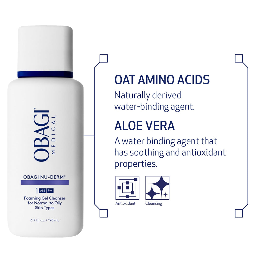 Obagi Nu-Derm Foaming Gel – Gel-Based Cleanser for Normal to Oily & Sensitive Skin | Two Pack