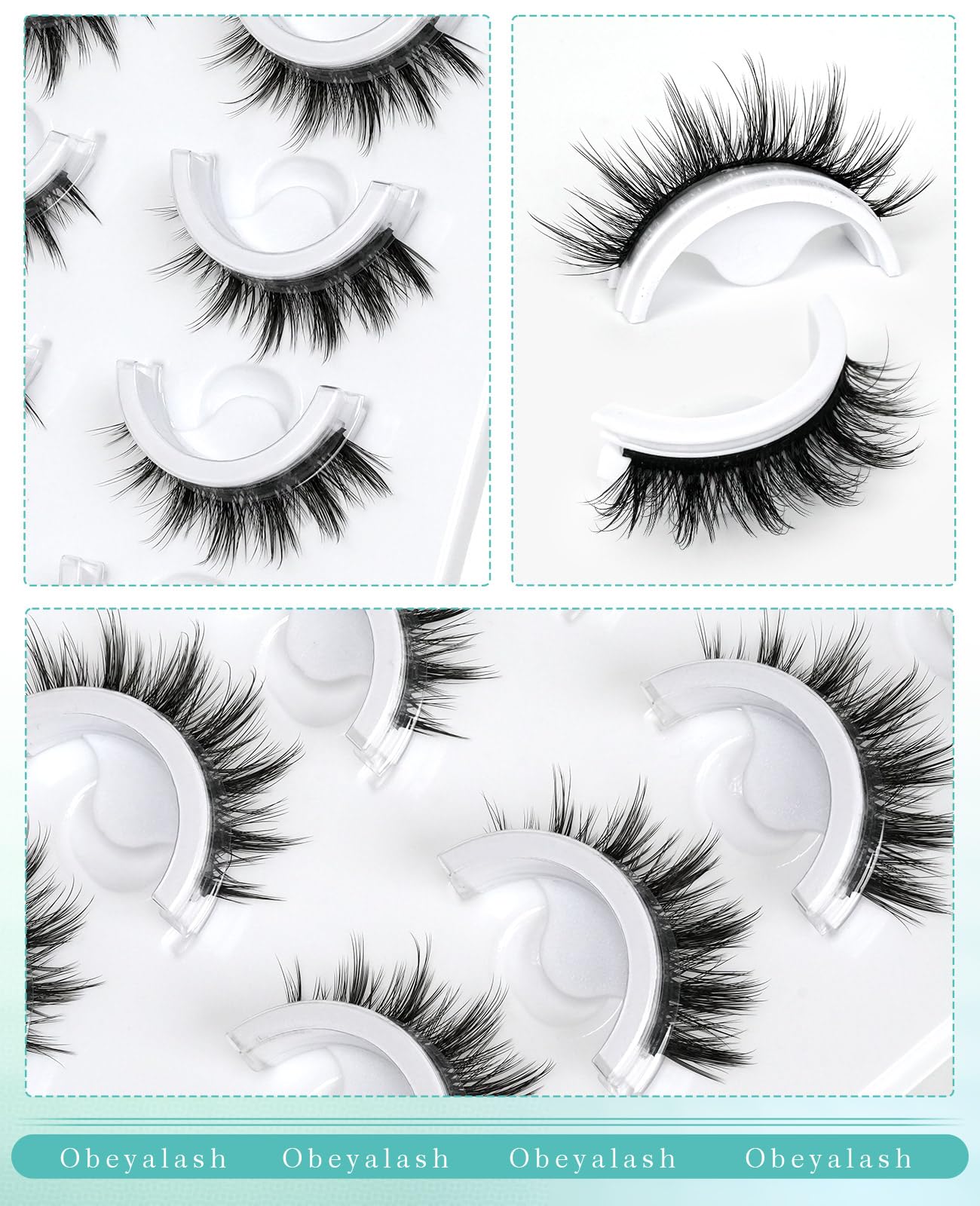 Obeyalash Self Adhesive Eyelashes Cat Eye M877 – 5 Pairs, Waterproof, Glueless with Tweezers