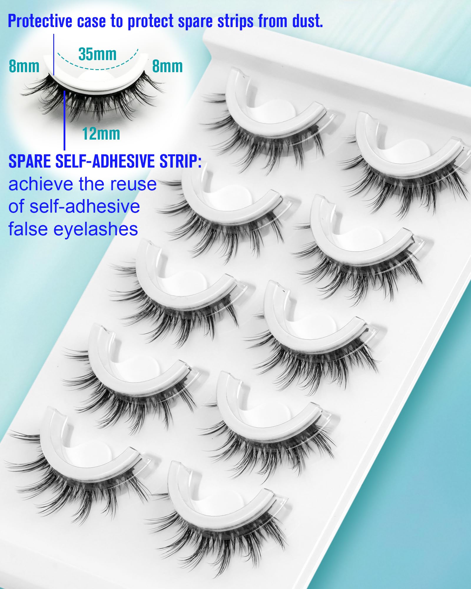 Obeyalash Manga Look Self-Adhesive Eyelashes – Waterproof Black Band, Glueless, 5 Pairs with Tweezers